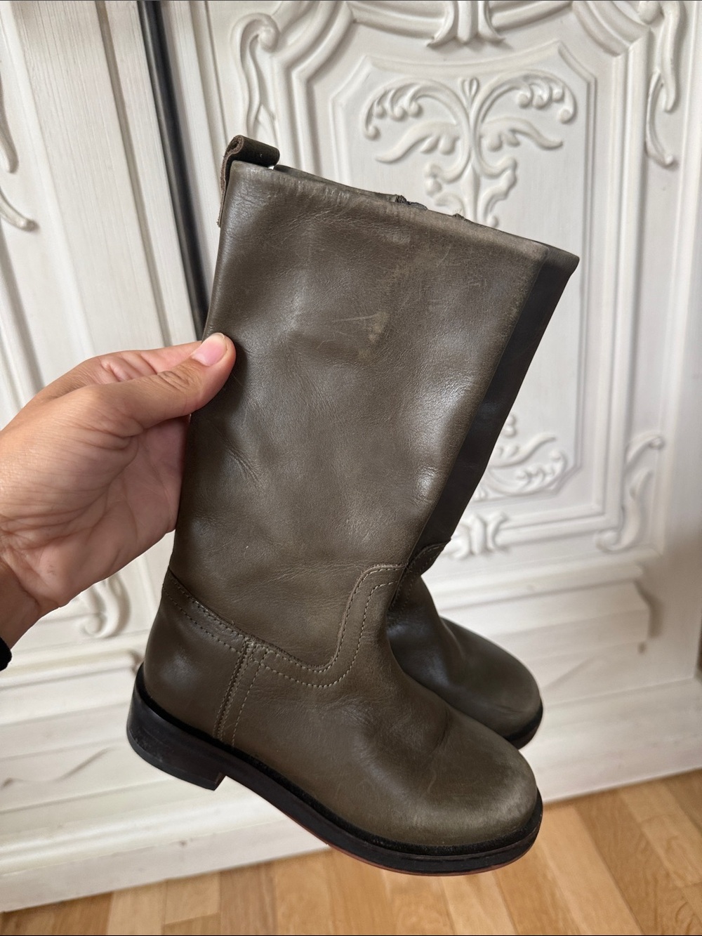 Zara Kids Olive Green Leather Mid-Calf Boots